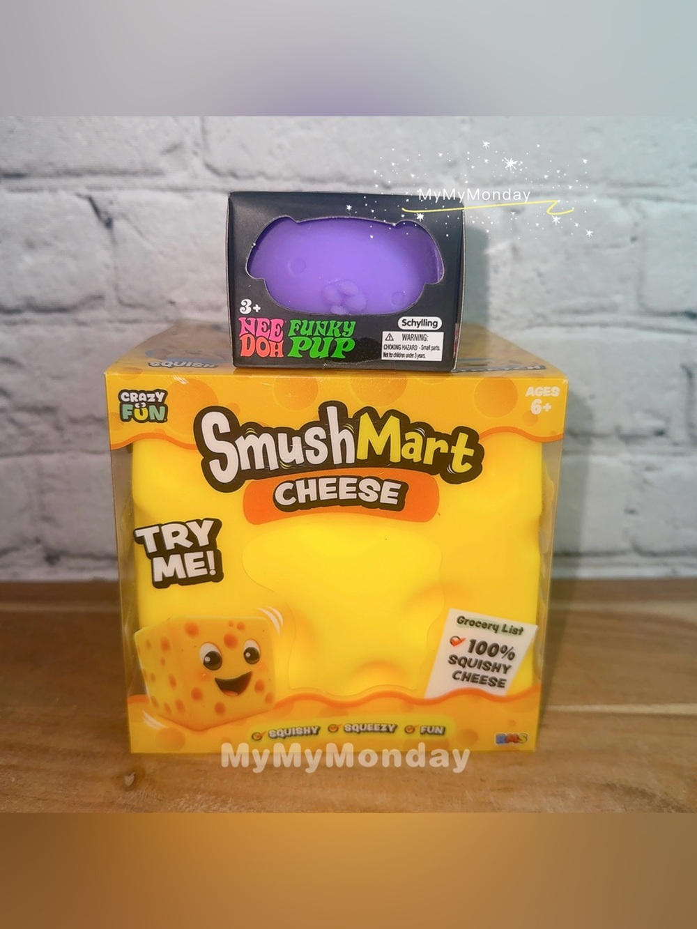 NeeDoh Funky Pup and Smushmart Squeezy Cheese Squishy Toy Bundle